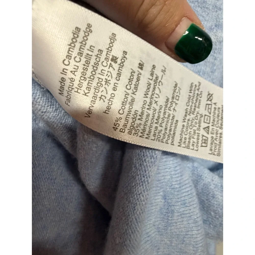J. Crew Teddie Cropped Merino Wool Blend Baby Blue Sweater Size XL Prep